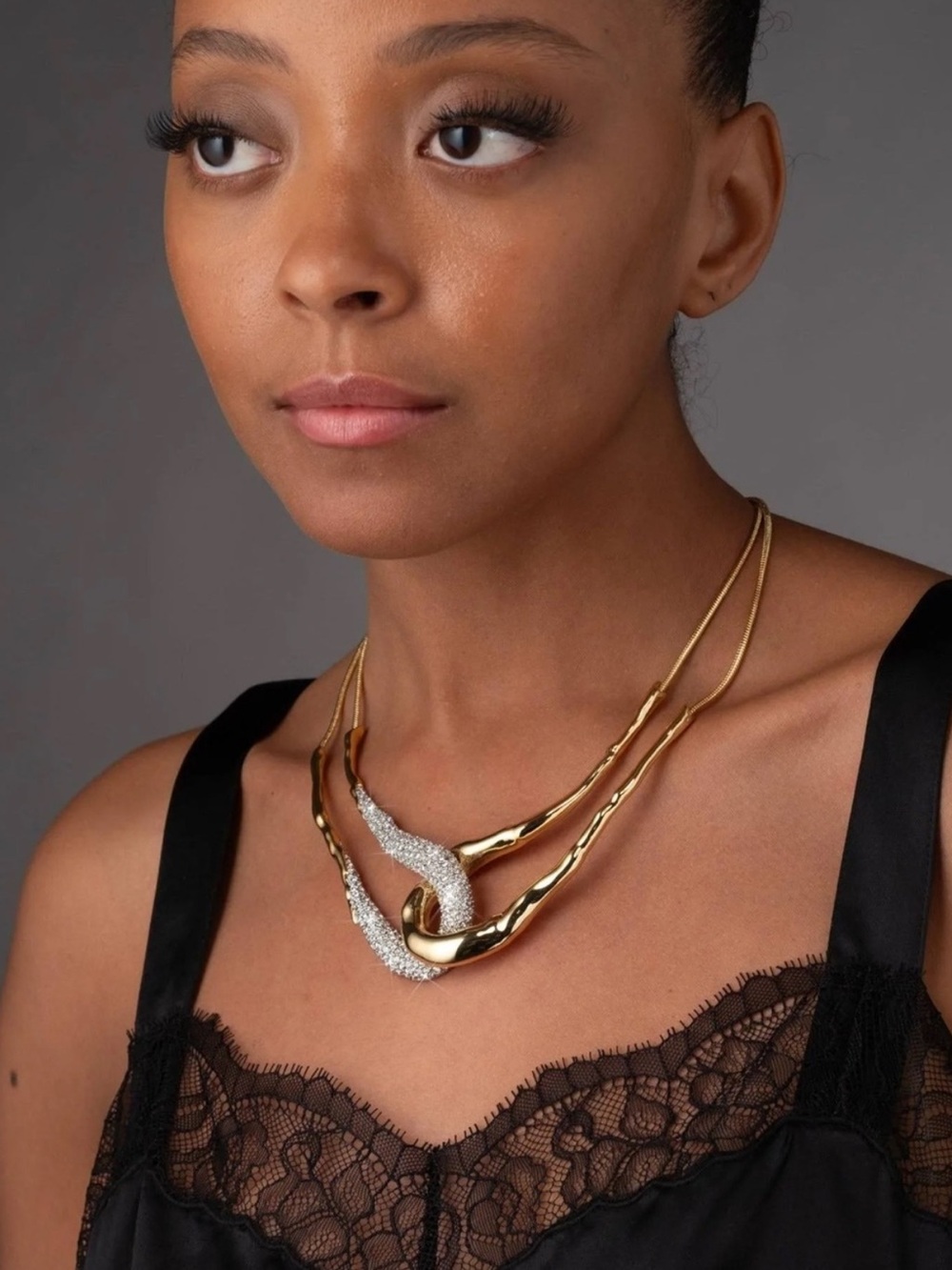 Alexis Bittar Gold Solanales Crystal Interlock Necklace